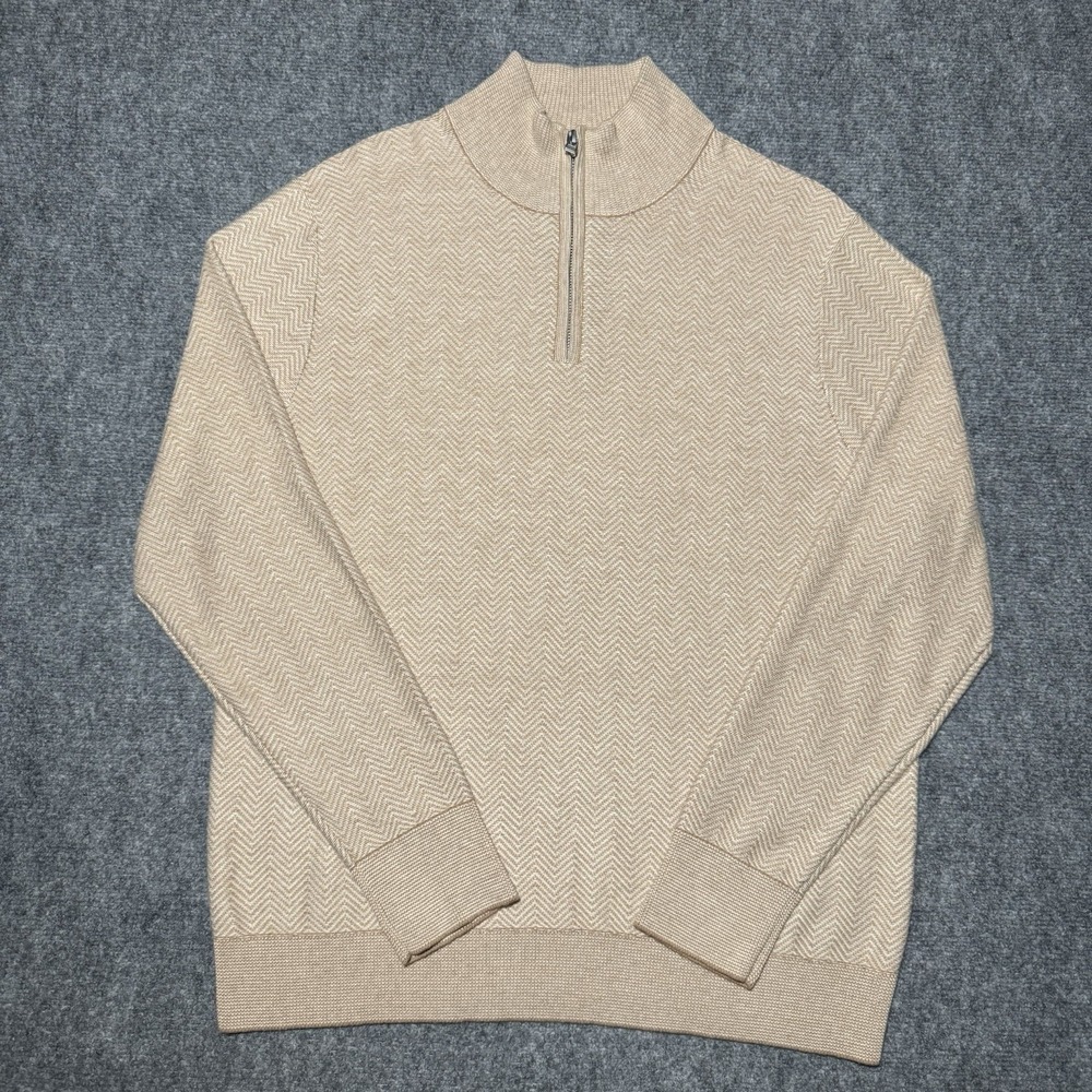 Bonobos Quarter Zip Sweater Mens L Brown‎ Herringbone Cotton Cashmere Blend